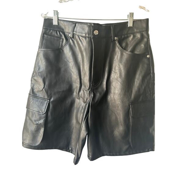 Faux Leather Cargo Short - Black - Picture 5 of 7